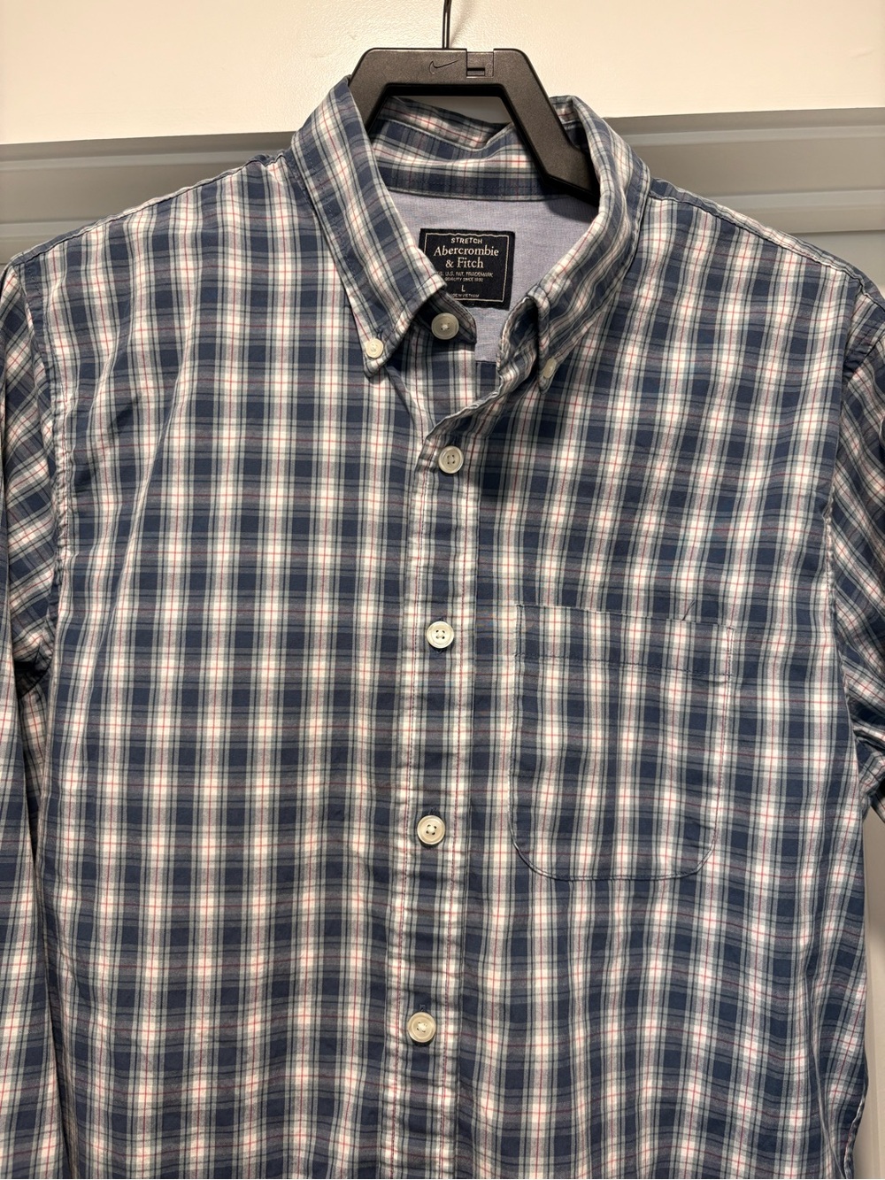 Abercrombie & Fitch Navy and White Plaid Button-Down Shirt